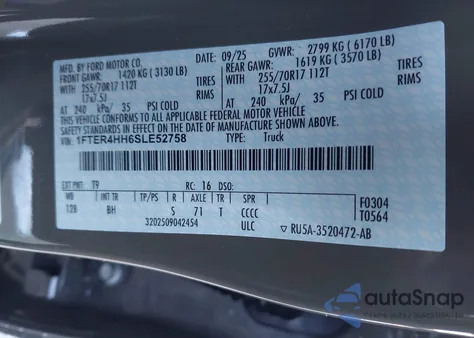 2025 Ford Ranger Xlt from USA, damaged, VIN 1FTER4HH6SLE52758